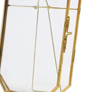 Isaac Jacobs 4x6 Vintage Style Octagon Brass & Glass, Metal Floating Picture Frame with Locket Closure (Vertical), Made for Tabletop Display, (Fits up to a cutout 4” x 6” - See images for other sizes)