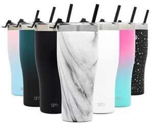 simple modern tumbler with clear flip lid and straw | reusable insulated water bottle stainless steel travel mug | slim cruiser collection | 32oz, pattern: carrara marble