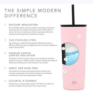 Simple Modern Insulated Tumbler with Lid and Straw | Iced Coffee Cup Reusable Stainless Steel Water Bottle Travel Mug | Gifts for Women Men Her Him | Classic Collection | 24oz | Blush