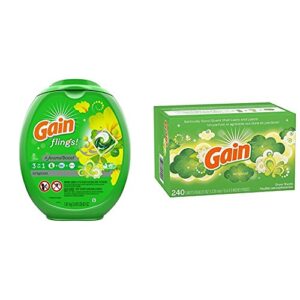 gain flings original laundry detergent pacs, 81 count with dryer sheets, 240 count