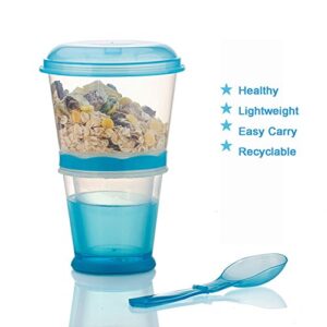 Cereal On The Go, Cup Container Breakfast Drink Milk Cups Portable Yogurt and Travel To-Go Food Containers Storage With Spoon(Blue)