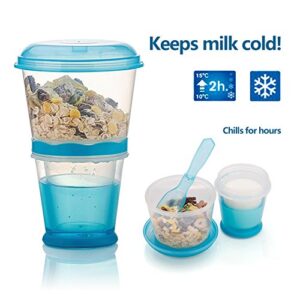 Cereal On The Go, Cup Container Breakfast Drink Milk Cups Portable Yogurt and Travel To-Go Food Containers Storage With Spoon(Blue)