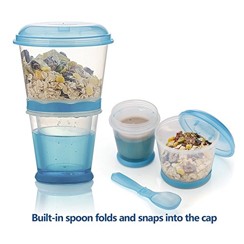 Cereal On The Go, Cup Container Breakfast Drink Milk Cups Portable Yogurt and Travel To-Go Food Containers Storage With Spoon(Blue)