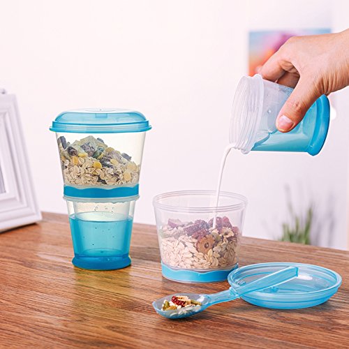 Cereal On The Go, Cup Container Breakfast Drink Milk Cups Portable Yogurt and Travel To-Go Food Containers Storage With Spoon(Blue)