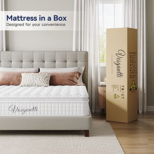 Vesgantti 10 Inch Multilayer Hybrid Queen Mattress - Multiple Sizes & Styles Available, Ergonomic Design with Memory Foam and Pocket Spring, Medium Firm Feel, White