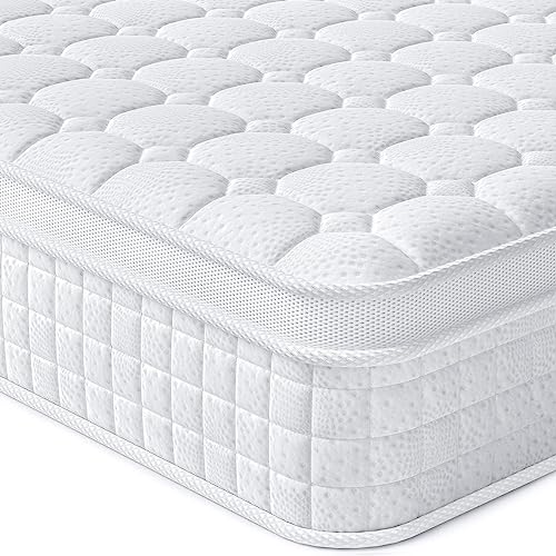 Vesgantti 10 Inch Multilayer Hybrid Queen Mattress - Multiple Sizes & Styles Available, Ergonomic Design with Memory Foam and Pocket Spring, Medium Firm Feel, White