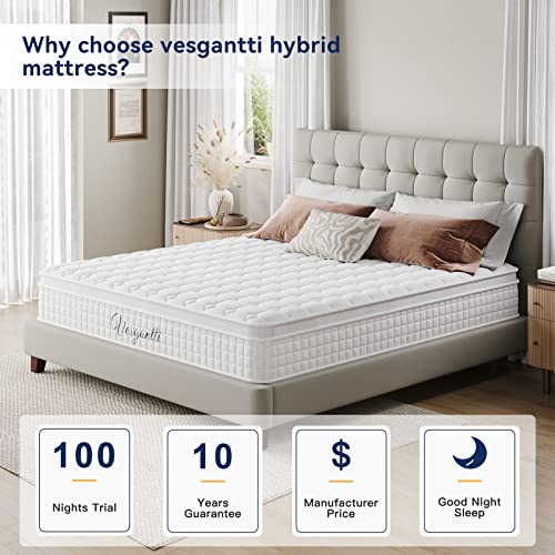 Vesgantti 10 Inch Multilayer Hybrid Queen Mattress - Multiple Sizes & Styles Available, Ergonomic Design with Memory Foam and Pocket Spring, Medium Firm Feel, White