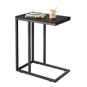 wlive side table, c shaped end table for couch, sofa and bed, large desktop c table for living room, bedroom, black