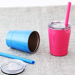 Colorful PoPo Small Cute Kids Cups 2 Pack, Stainless Steel Kid Tumbler with Lid and Straw, Double Wall Vacuum Insulated Toddler Sippy Cups, Children Smoothie Drinking Cup - Pink and Blue