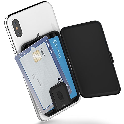 Sinjimoru Phone Card Holder Stick-on Phone Card Case, Phone Wallet Credit Card Holder on Back of Phone with up to 3 Cards and Cash Storage. Card Zip Black