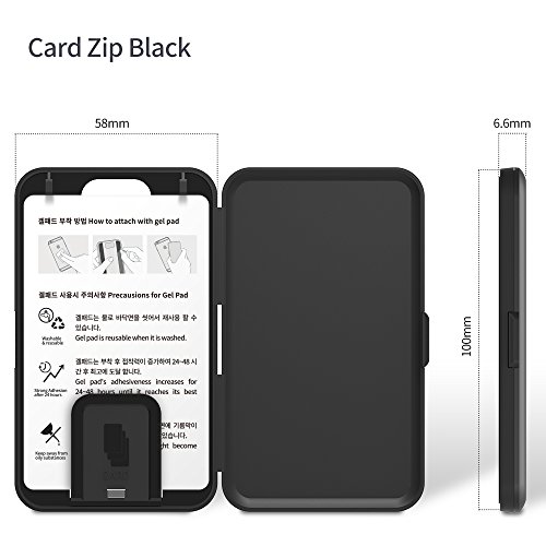 Sinjimoru Phone Card Holder Stick-on Phone Card Case, Phone Wallet Credit Card Holder on Back of Phone with up to 3 Cards and Cash Storage. Card Zip Black