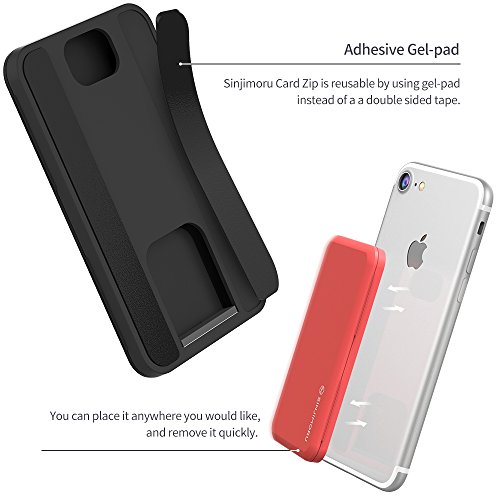 Sinjimoru Phone Card Holder Stick-on Phone Card Case, Phone Wallet Credit Card Holder on Back of Phone with up to 3 Cards and Cash Storage. Card Zip Black