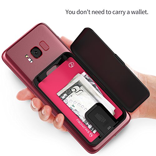 Sinjimoru Phone Card Holder Stick-on Phone Card Case, Phone Wallet Credit Card Holder on Back of Phone with up to 3 Cards and Cash Storage. Card Zip Black