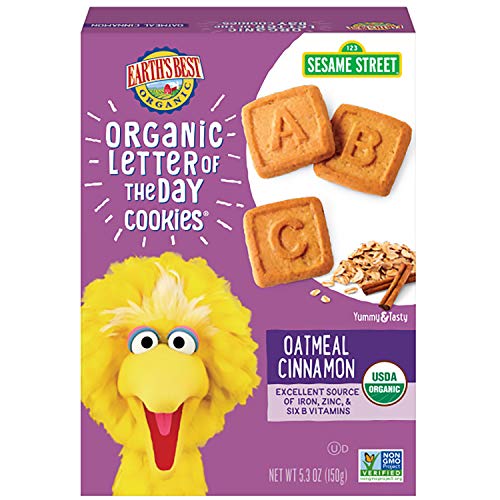 Earth's Best Organic Cookies, Toddler Snacks, Oatmeal Cinnamon, Sesame Street Letter of the Day Cookies, 5.3 Ounce