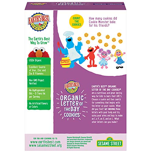 Earth's Best Organic Cookies, Toddler Snacks, Oatmeal Cinnamon, Sesame Street Letter of the Day Cookies, 5.3 Ounce