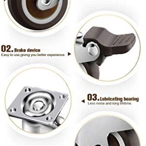 GBL 1" inch Small Caster Wheels with 2 Brakes + Screws - 90Lbs - Low Profile Castor Wheels with Brakes - Set of 4 No Floor Marks Silent Casters - Mini Wheels for Cart