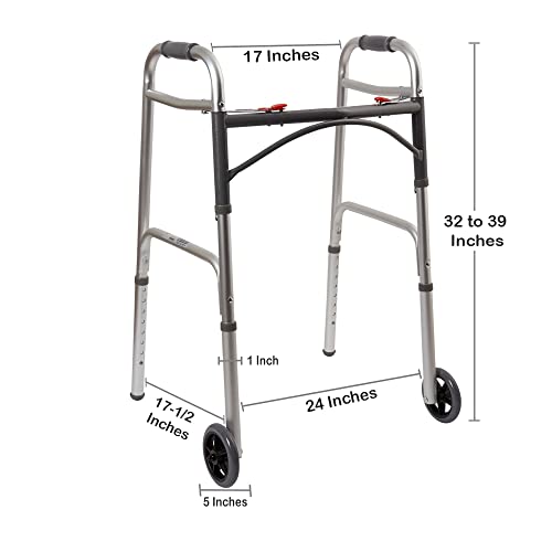 McKesson Folding Walkers with Wheels, Aluminum, 32 in to 39 in, 350 lbs Weight Capacity, 1 Count