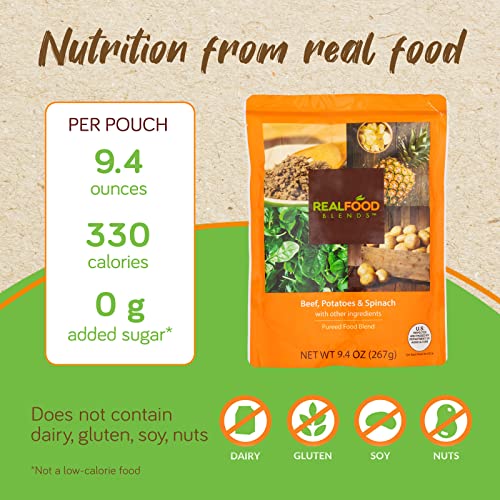 Real Food Blends Variety Pack - Pureed Food Meal for Feeding Tubes, 9.4 oz Pouch (Pack of 12 Pouches)