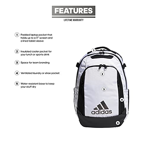 adidas 5-Star Team Backpack, White/Black, One Size