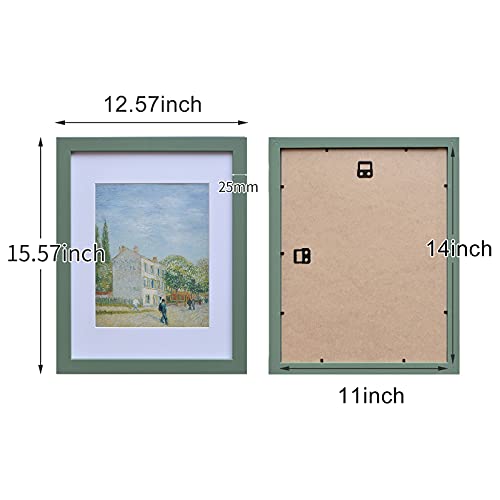 Muzilife 11x14 Wood Picture Frame Flat Display Pictures 8x10 with Mat or 11x14 Without Mat for Wall 2pcs, Green