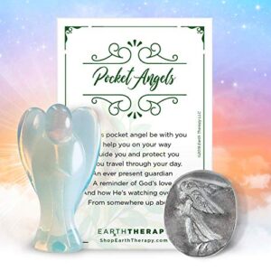 earth therapy pocket guardian angel healing pack | includes opalite angel figurine, angel token coin and serenity prayer card