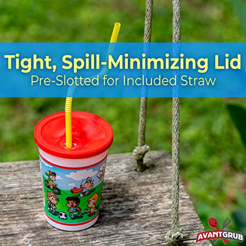 Leakproof 12oz Kids Party Cups With Lid and Straw 25Pk. Super Durable and Dishwasher-Safe With BPA-Free Material is Reusable or Take and Toss! Great for Child Birthday Party Travel or Bathroom Cup.