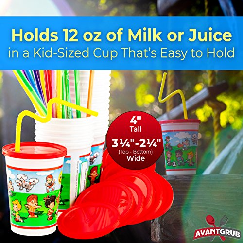 Leakproof 12oz Kids Party Cups With Lid and Straw 25Pk. Super Durable and Dishwasher-Safe With BPA-Free Material is Reusable or Take and Toss! Great for Child Birthday Party Travel or Bathroom Cup.