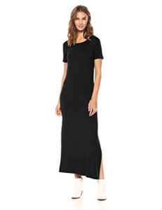 amazon essentials women's jersey standard-fit short-sleeve crewneck side slit maxi dress (previously daily ritual), black, small