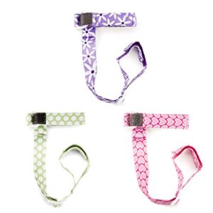 booginhead sippigrip sippy cup strap & baby bottle holder 3-pack, pink, green, and purple