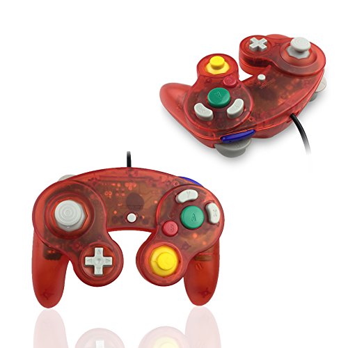 Reiso 2 Packs NGC Controllers Classic Wired Controller for Wii Gamecube (2 Packs Clear Red and Clear Blue)