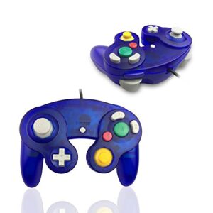 Reiso 2 Packs NGC Controllers Classic Wired Controller for Wii Gamecube (2 Packs Clear Red and Clear Blue)