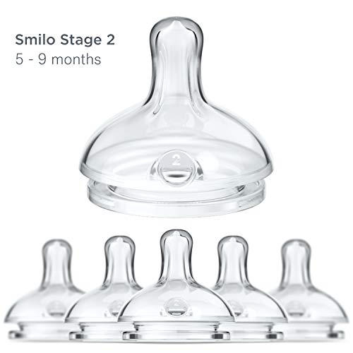 Smilo Anti-Colic Bottle Nipple, Medium Flow 5M+, Stage 2 Suitable from 5 to 9 Months, Smooth Flow Anti-Colic (Pack of 6)