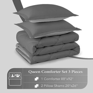 downluxe Queen Comforter Set - Charcoal and Grey Queen Comforter, Soft Bedding Comforter Sets for All Seasons, Queen Bed Comforter Set - 3 Pieces - 1 Comforter (88"x92") and 2 Pillow Shams(20"x26")