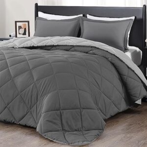 downluxe queen comforter set - charcoal and grey queen comforter, soft bedding comforter sets for all seasons, queen bed comforter set - 3 pieces - 1 comforter (88"x92") and 2 pillow shams(20"x26")