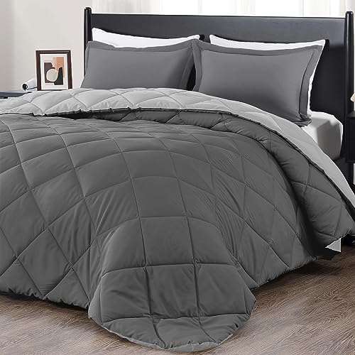 downluxe Queen Comforter Set - Charcoal and Grey Queen Comforter, Soft Bedding Comforter Sets for All Seasons, Queen Bed Comforter Set - 3 Pieces - 1 Comforter (88"x92") and 2 Pillow Shams(20"x26")