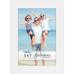 icona bay 5x7 white picture frame, sturdy wood composite photo frame 5 x 7, sleek design, table top or wall mount, exclusives collection