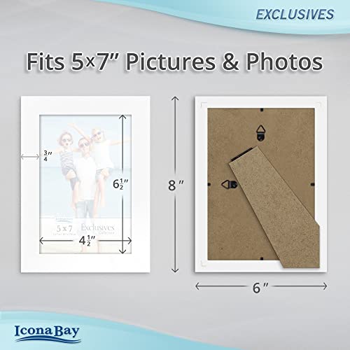 Icona Bay 5x7 White Picture Frame, Sturdy Wood Composite Photo Frame 5 x 7, Sleek Design, Table Top or Wall Mount, Exclusives Collection