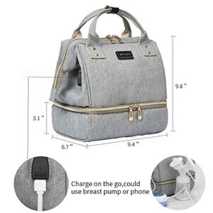 Breast Pump Bag with Cooler Pocket, Mini Pumping Bags with Pockets for Working Mom Cooler Tote Bag Built-in USB Charging Pot for Phone Mother Diaper Bags（No Include ice Pack）