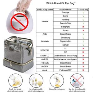 Breast Pump Bag with Cooler Pocket, Mini Pumping Bags with Pockets for Working Mom Cooler Tote Bag Built-in USB Charging Pot for Phone Mother Diaper Bags（No Include ice Pack）