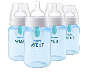 philips avent anti-colic baby bottle with airfree vent 9oz 4pk blue, scf405/44