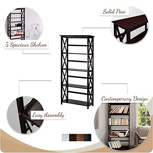 Casual Home Montego Bookcase, 5-Shelf, White,324-51