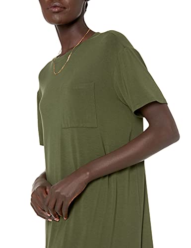 Amazon Essentials Women's Jersey Oversized-Fit Short-Sleeve Pocket T-Shirt Dress (Previously Daily Ritual), Forest Green, Medium