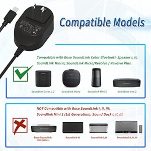 TPLTECH 5V AC Adapter Charger for Bose Soundlink Color I, II 2 / Mini II 2 / Revolve/Revolve Plus Bluetooth Speaker, QuietComfort 35 20 Headphones Micro 6.5FT USB Cable Charging Cord [UL Listed]
