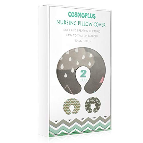 COSMOPLUS Stretchy Nursing Pillow Covers 2 Pack Nursing Pillow Slipcovers for Breastfeeding Moms,Ultra Soft Snug Fits On Infant Nursing Pillow,Clouds Whales