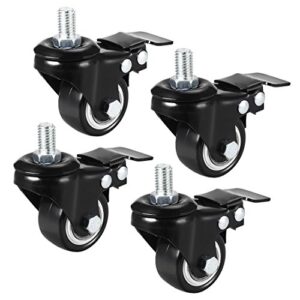 uxcell 1.5 inch swivel caster wheels pu 360 degree threaded stem caster wheel with brake, m10 x 15mm, 330lb total load capacity, pack of 4