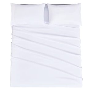 mejoroom queen sheet set - hotel luxury 1800 bedding sheets & pillowcases - deep pocket fitted sheet, hypoallergenic, wrinkle& breathable, fade resistant - 4 piece (queen,white)