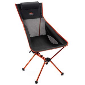cascade mountain tech outdoor high back lightweight camp chair with headrest and carry case - black