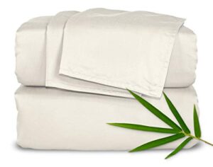 pure bamboo sheets king size bed sheets 4 piece set, genuine 100% organic bamboo, luxuriously soft & cooling, double stitching, 16 inch deep pockets, lifetime quality promise (king, ivory)