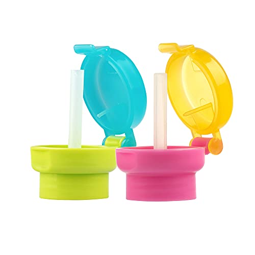 ORYOUGO 2 Pack Portable Spill Proof Juice Soda Water Bottle Twist Cover Cap Safe Drink Straw Sippy Cap