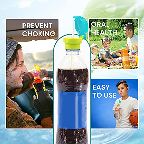 ORYOUGO 2 Pack Portable Spill Proof Juice Soda Water Bottle Twist Cover Cap Safe Drink Straw Sippy Cap